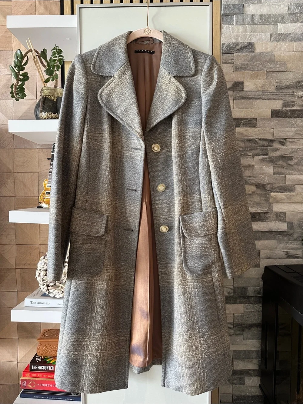Sisley Gray Plaid Wool-Blend Pea Coat